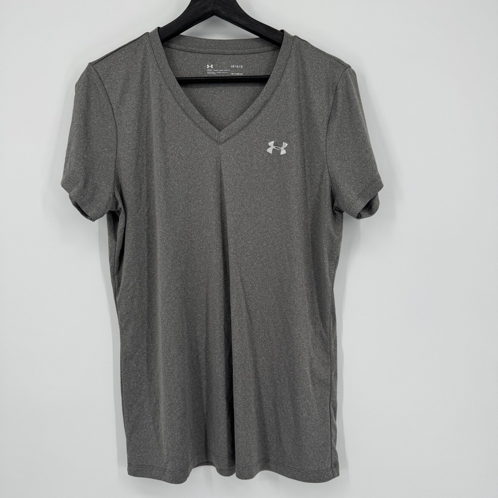 Under Armour Heatgear V Neck T Shirt Gray Loose Fit Women Large